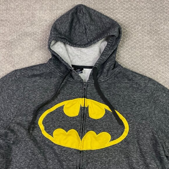 Batman Hoodie Men's 2XL Fits like an XL Full Zip Fleece Lined Gray DC Comics - Picture 2 of 9